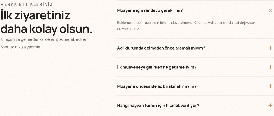 Anonim klinik sitesi önizlemesinde ilk ziyaret için sık sorulan sorular