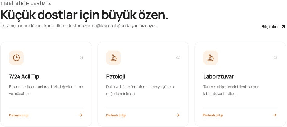 Geliştirilmekte olan klinik sitesinin kimlik bilgileri görünmeyen tıbbi birim kartları