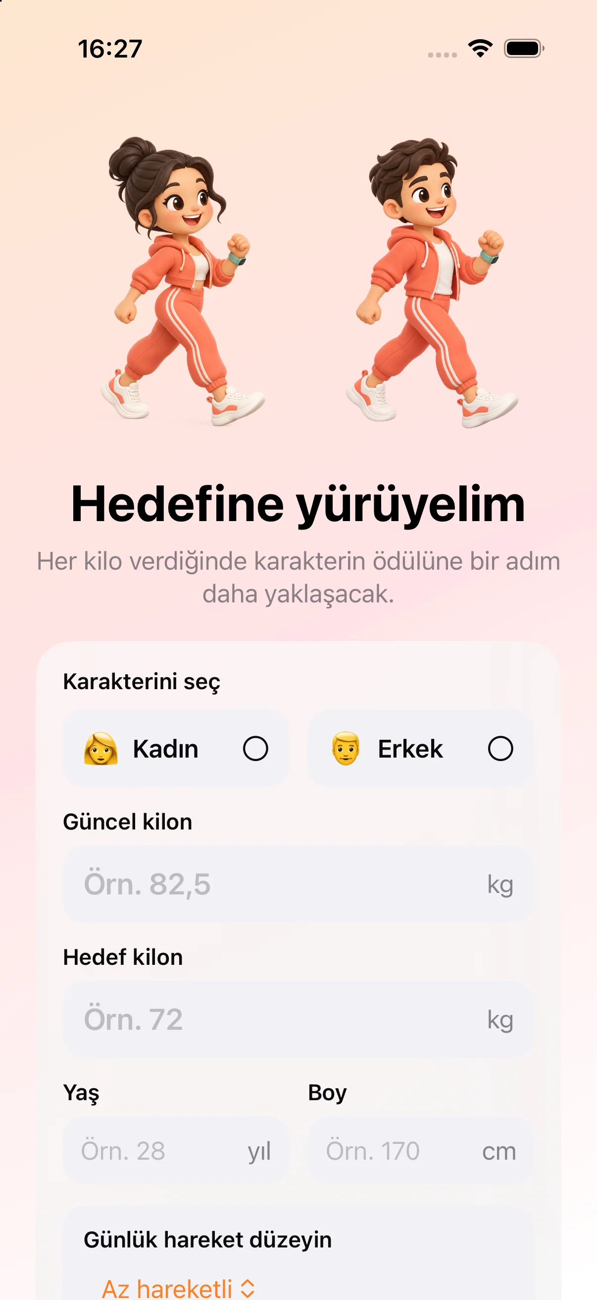 FitRota geliştirme sürümünün başlangıç ve hedef belirleme ekranı